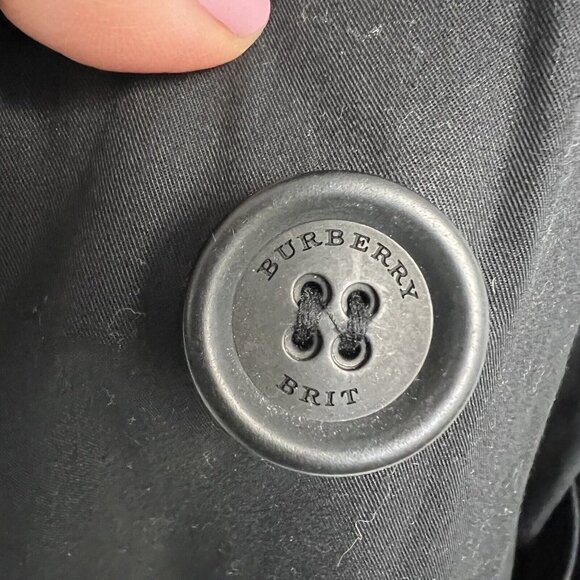 Burberry Brit Men’s Black Double Breasted Plaid Lined  Belt Trench Coat Jacket - Picture 11 of 15